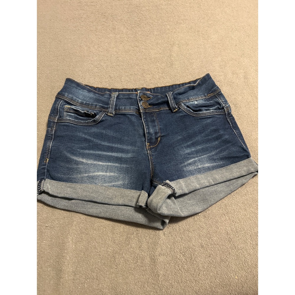 Wax Jean Dark Wash Cuffed Denim Shorts Double Button Push Up Size M 90108